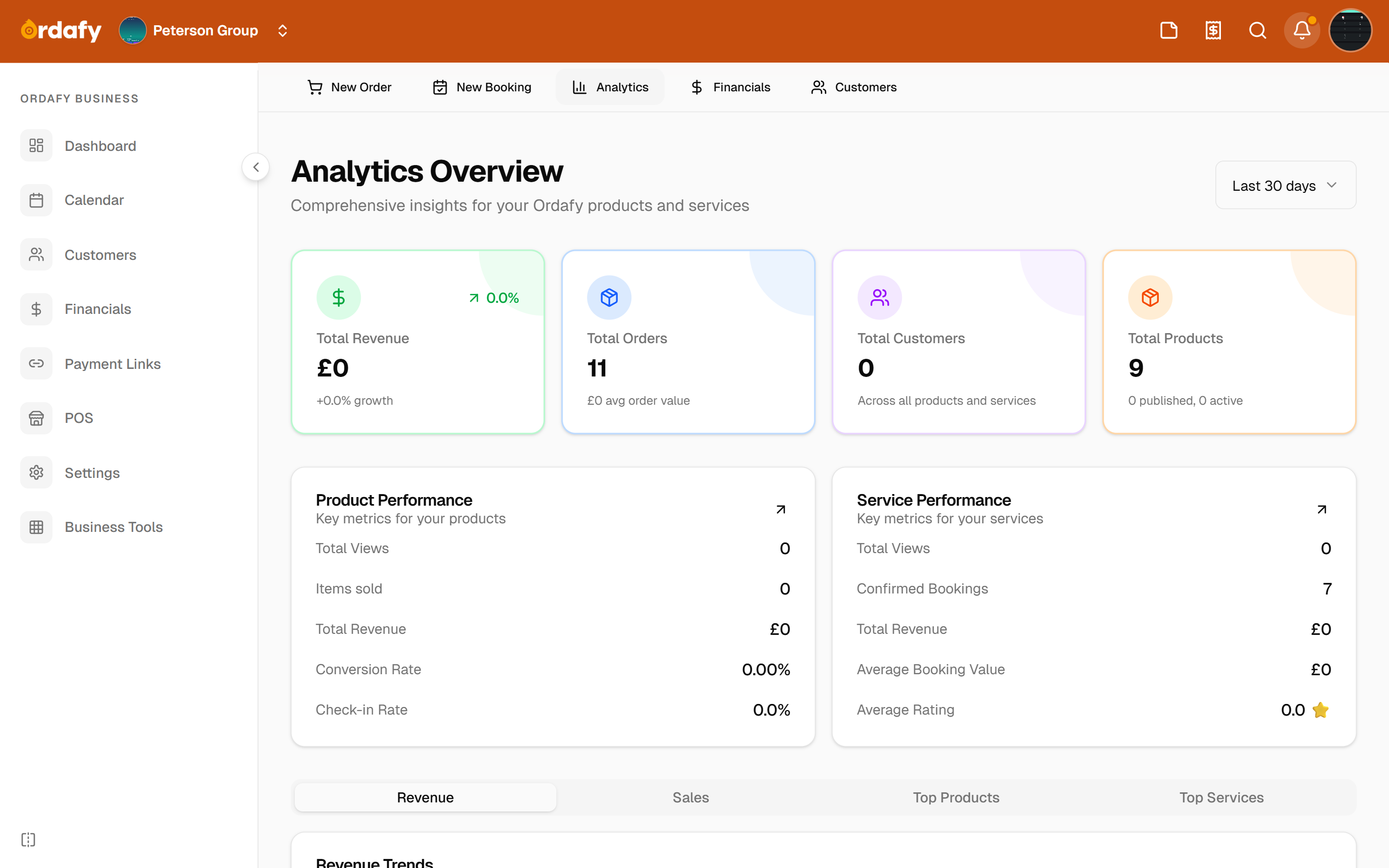 Business dashboard and analytics