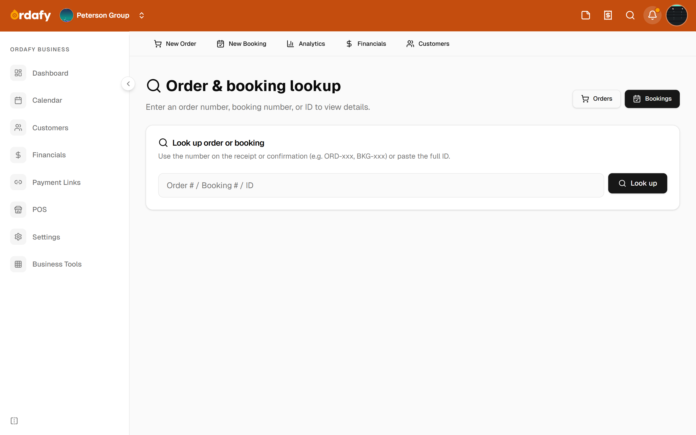Order and booking lookup