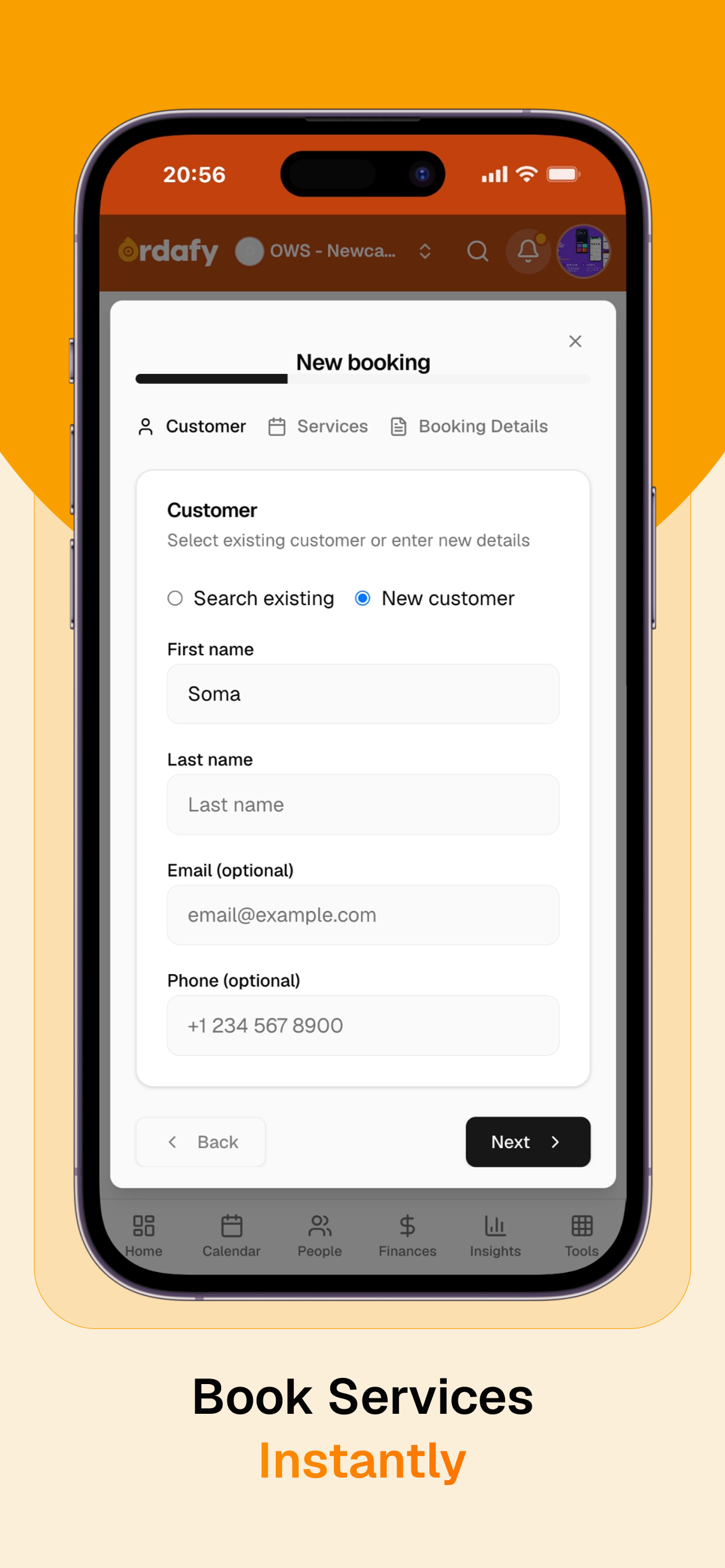 Book services from the Ordafy app