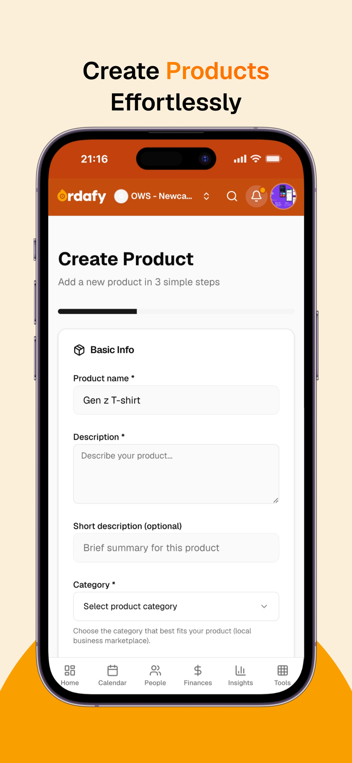 Create products in the Ordafy app