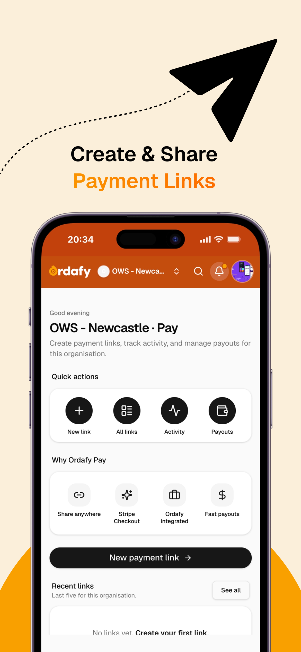 Ordafy Pay — create and share payment links