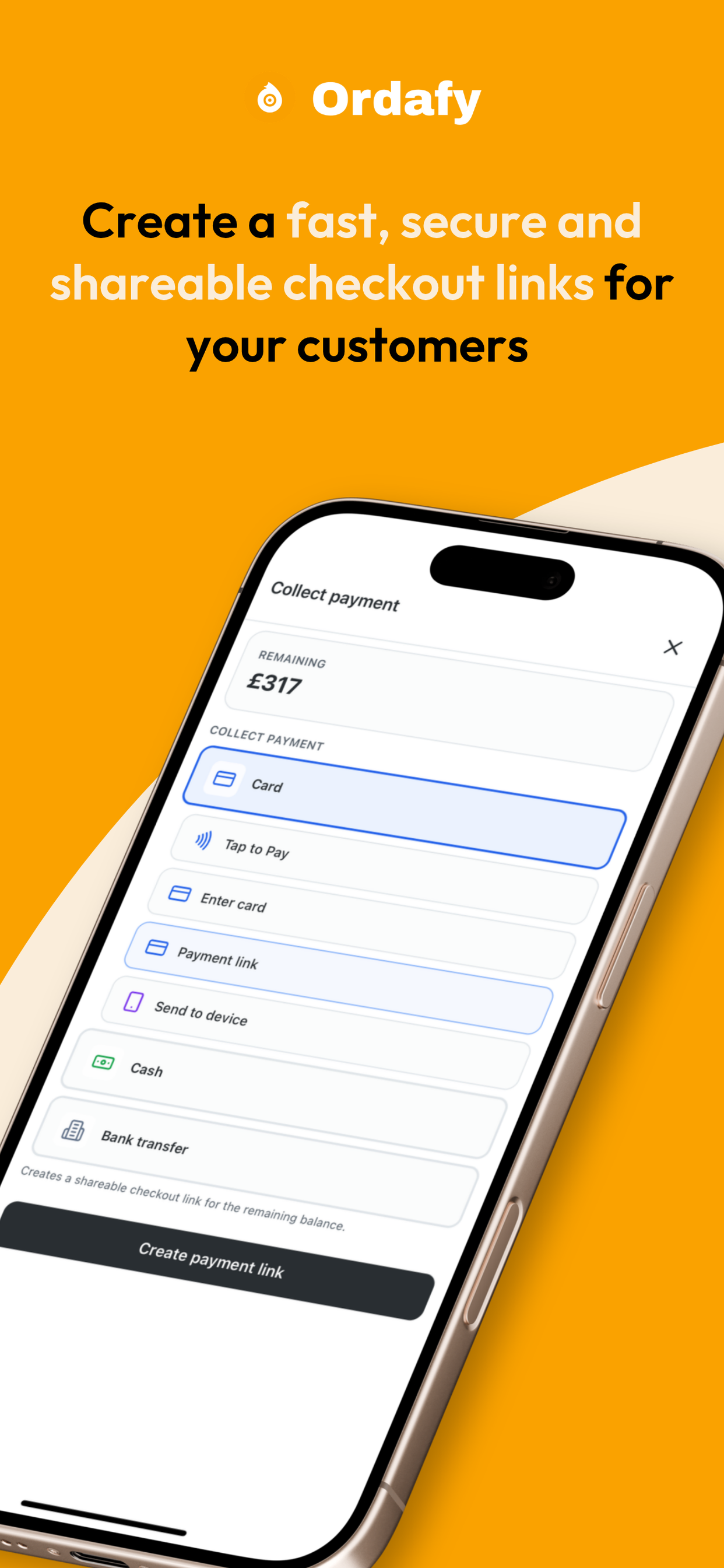 Create and share payment links on Ordafy Business