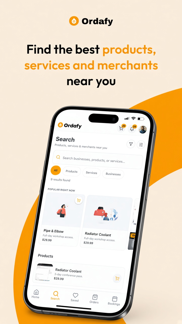 Search products and services near you on Ordafy
