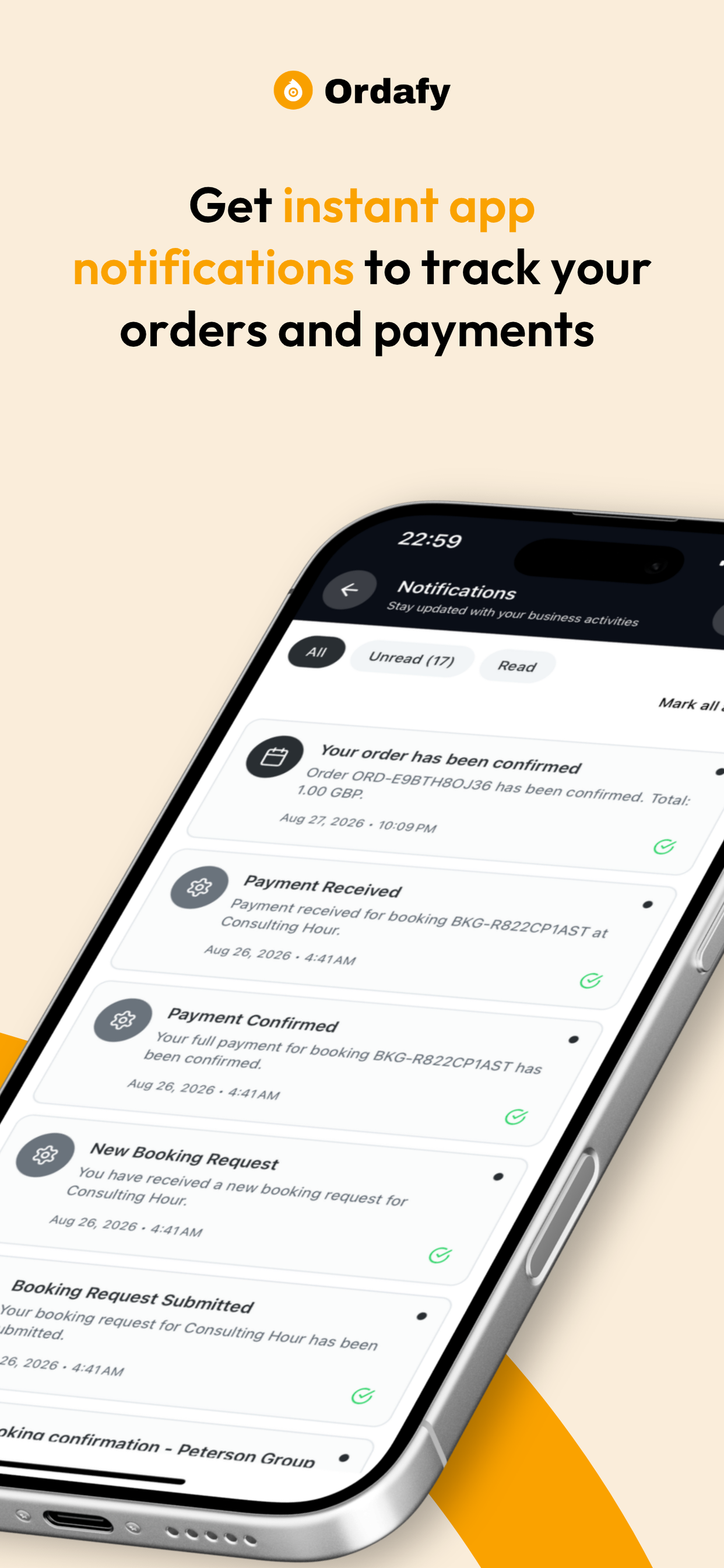 Ordafy Business notifications