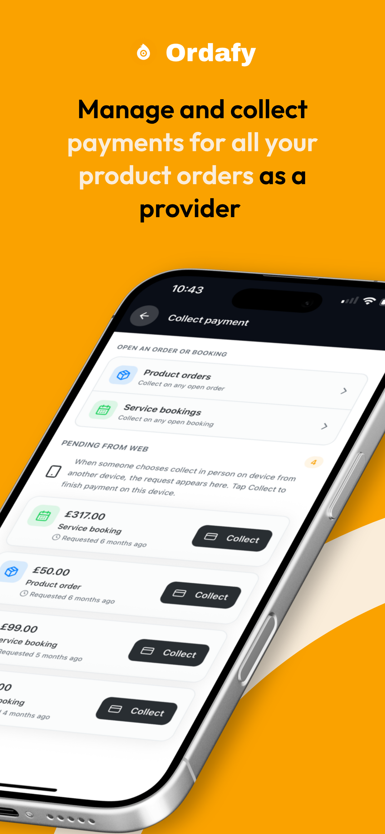 Collect payments on the spot with Ordafy Business